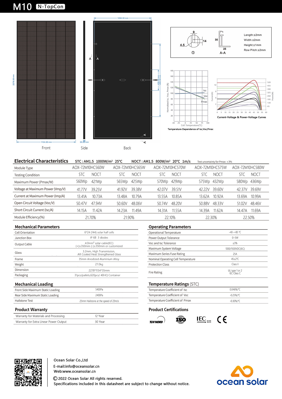 M10 MBB N Type TopCon 144 Half Cells 560W 580W All Black Solar Module